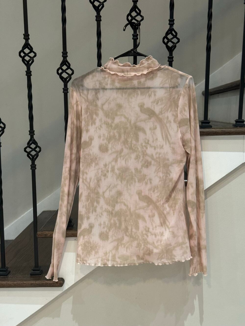 Anthropologie Pilcro Sheer Tropical Bird / Toile Print Mesh Top